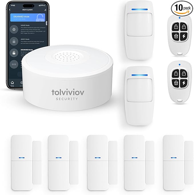 tolviviov Home Security System Wireless, DIY Door Alarm Security System, App Alerts, 10-Piece Kit, No Monthly fee, WiFi Alarm, Door Window Motion Sensor, for Safety, Home Security, Kids Safety tolviviovDirect