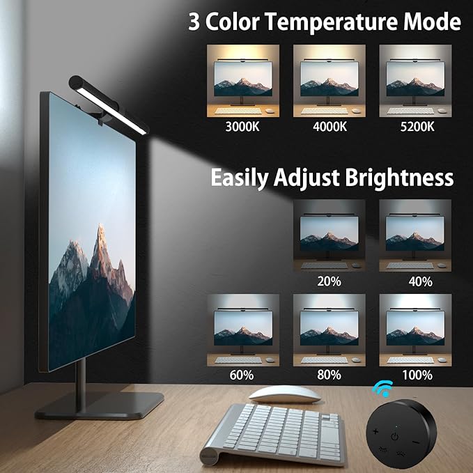 OOWOLF 20.1" Monitor Light Bar with Remote Control, with Backlight, CRI≥98 Dimmable Desk Lamp 3 Color LED Monitor Light Bar, Neutralize Blue-ray Computer Monitor Lamp for Eyes-Care, E-Reading - LeafyLoom