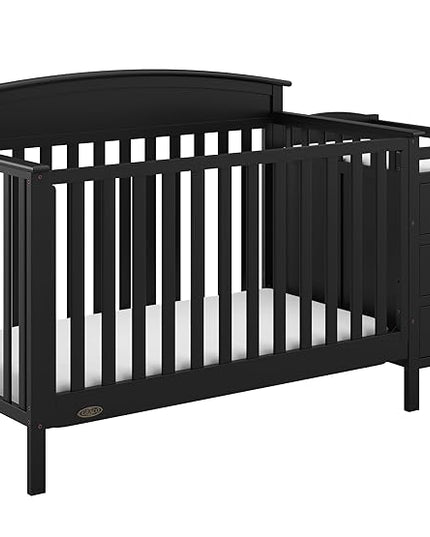 Graco Benton 4-in-1 Convertible Crib and Changer (Black) – GREENGUARD Gold Certified, Crib and Changing -Table Combo, Water-Resistant Changing Pad, Converts to Toddler Bed, Daybed & Full-Size Bed - LeafyLoom