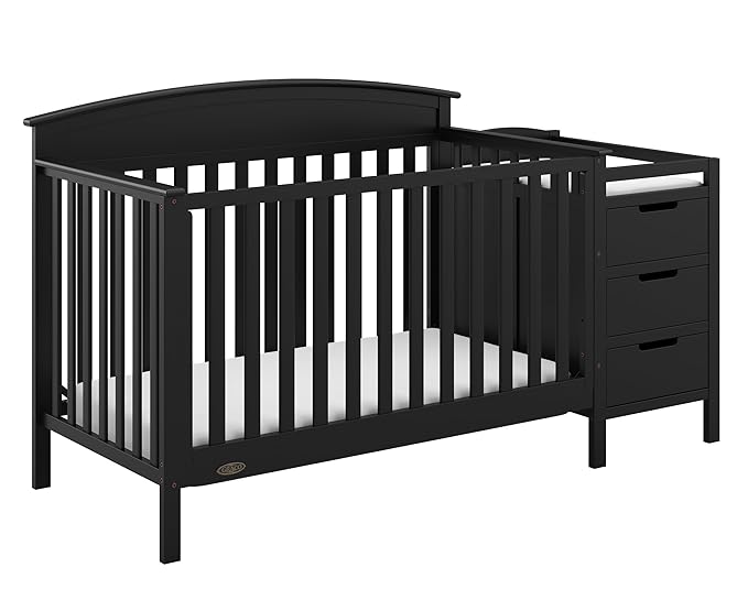 Graco Benton 4-in-1 Convertible Crib and Changer (Black) – GREENGUARD Gold Certified, Crib and Changing -Table Combo, Water-Resistant Changing Pad, Converts to Toddler Bed, Daybed & Full-Size Bed - LeafyLoom
