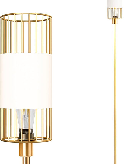 Floor Lamp with Metal Cage Shade & 6W LED Bulb - Indoor Brass Pole Light to Match Living Room or Bedroom in Farmhouse, Vintage, or Rustic Style - Standing, Tall Lighting - Gold - LeafyLoom