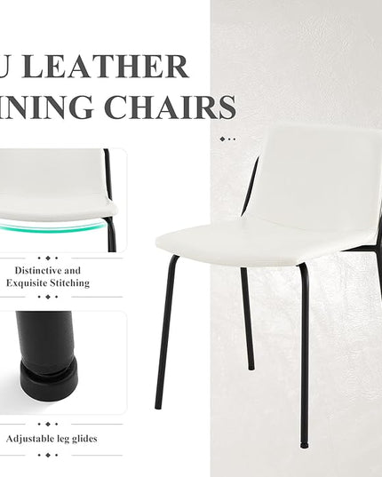 COLAMY PU Leather Dining Chairs Set of 6, Modern Dining Room Kitchen Side Chair with Metal Legs for Home/Living Room/Bedroom/Office, White - LeafyLoom
