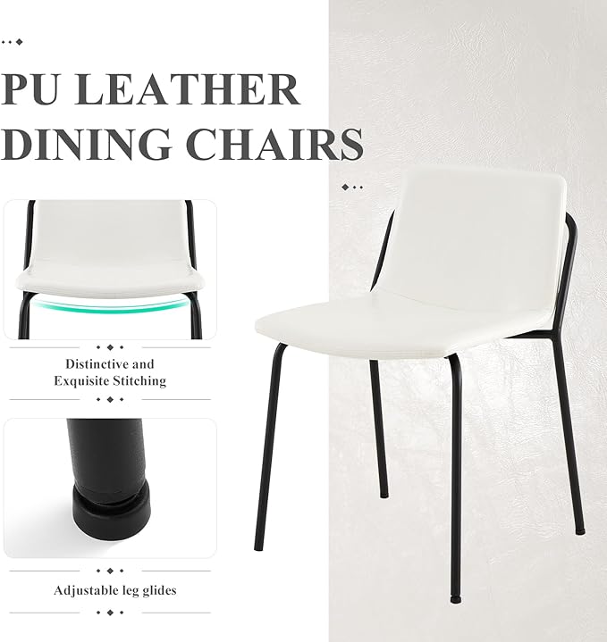 COLAMY PU Leather Dining Chairs Set of 6, Modern Dining Room Kitchen Side Chair with Metal Legs for Home/Living Room/Bedroom/Office, White - LeafyLoom