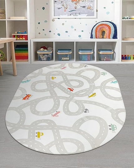 Grey Kids Rug for Playroom, 5'x7' Washable Road Rug for Kids Bedroom, Non-Slip Car Rug for Nursery, Large Traffic Play Mat Utral Soft Baby Carpet for Boys Girls Dorm Toy Room Tent - LeafyLoom