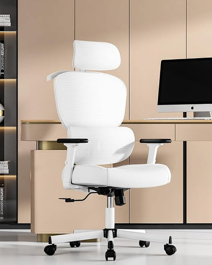 Office Chair, Ergonomic Desk Chair, High Back Desk Chair, Big and Tall Reclining Comfy Home Office Chair with Lumbar Support Breathable Mesh Computer Chair Adjustable Armrests - LeafyLoom