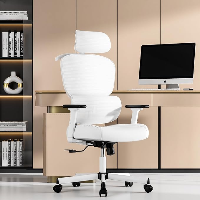 Office Chair, Ergonomic Desk Chair, High Back Desk Chair, Big and Tall Reclining Comfy Home Office Chair with Lumbar Support Breathable Mesh Computer Chair Adjustable Armrests - LeafyLoom