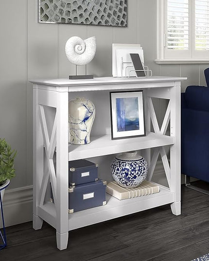 Bush Furniture Key West 2-Shelf 30-inch H Small Bookcase, Pure White Oak (KWB124WT-03) - LeafyLoom