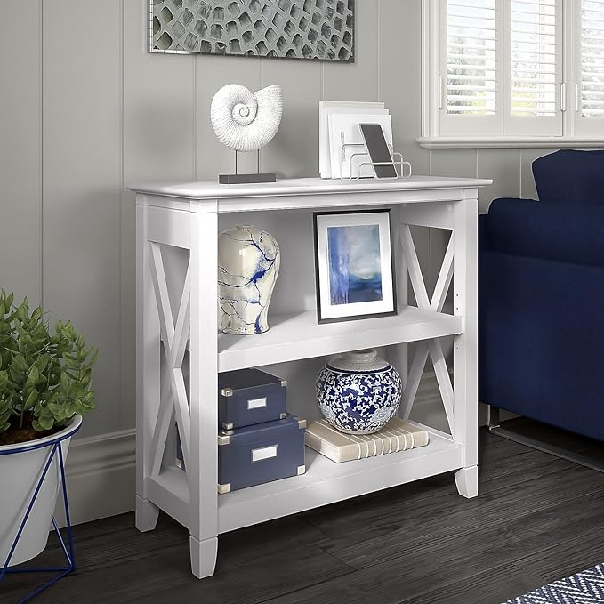 Bush Furniture Key West 2-Shelf 30-inch H Small Bookcase, Pure White Oak (KWB124WT-03) - LeafyLoom