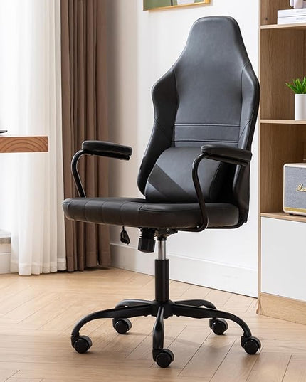 Executive Office Chair, Home Office Desk Chair, High Back PU Leather Desk Chair, 360° Swivel Computer Chair, Height Adjustable Tilt Vanity Task Chair for Office, Reading Meeting Room - LeafyLoom
