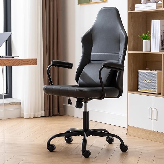 Executive Office Chair, Home Office Desk Chair, High Back PU Leather Desk Chair, 360° Swivel Computer Chair, Height Adjustable Tilt Vanity Task Chair for Office, Reading Meeting Room - LeafyLoom