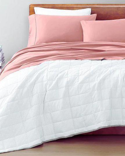 LANE LINEN 100% Organic Cotton Queen Sheets Set, 4-Piece Pure Organic Cotton Percale Sheets Queen, Cotton Bedsheets, Ultra Soft Bedding Sheets, Breathable, Fits Mattress Upto 15" Deep - Rose Dawn - LeafyLoom