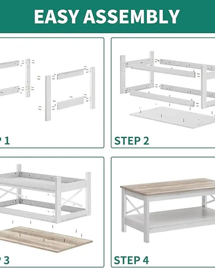 YITAHOME Coffee Table for Living Room,Modern Farmhouse Coffee Table with Storage,2-Tier Center Table for Living Room Wood Living Room Table Accent Cocktail with Sturdy Frame,Grey Wash - LeafyLoom