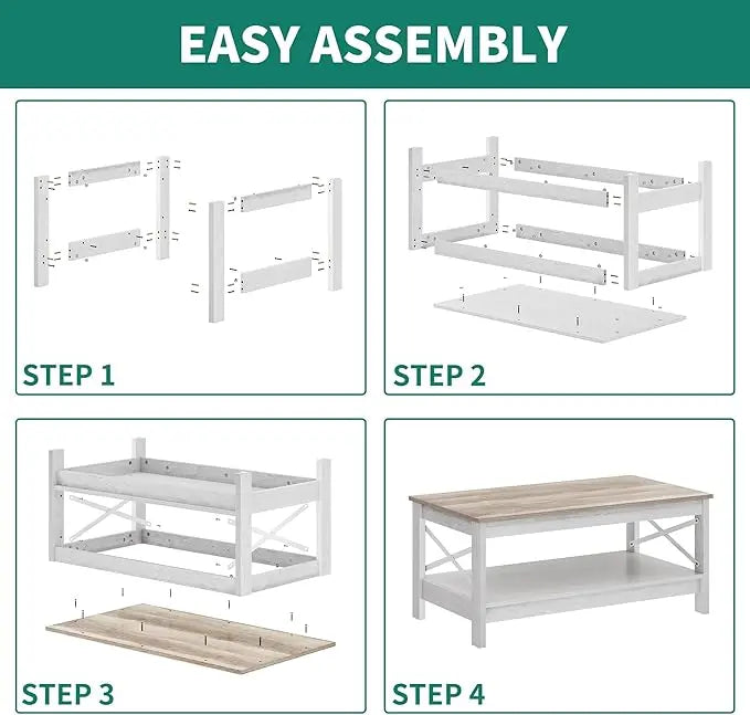 YITAHOME Coffee Table for Living Room,Modern Farmhouse Coffee Table with Storage,2-Tier Center Table for Living Room Wood Living Room Table Accent Cocktail with Sturdy Frame,Grey Wash - LeafyLoom