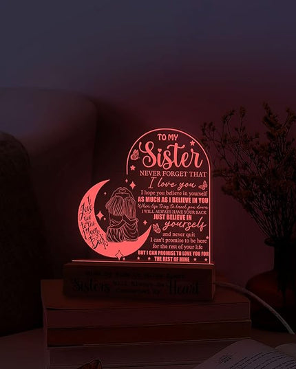 to My Sister 3D Illusion Lamp, Sister Gifts from Sisters, Sister Birthday Gifts from Brothers, Best Sister Ever Acrylic Night Light, Gift for Sister on Wedding Anniversary Christmas Valentine - LeafyLoom