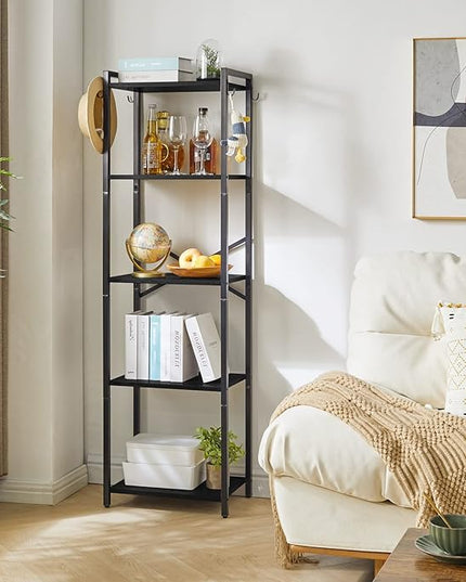 YMYNY Bookshelf, 5-Tier Ladder Shelf Organizer, Narrow Shelving Unit, Corner Storage Racks, Large Capacity Bookcase, for Home Office Living Room Balcony Bathroom, 57.7" H, Metal Frame,UHBC005B - LeafyLoom