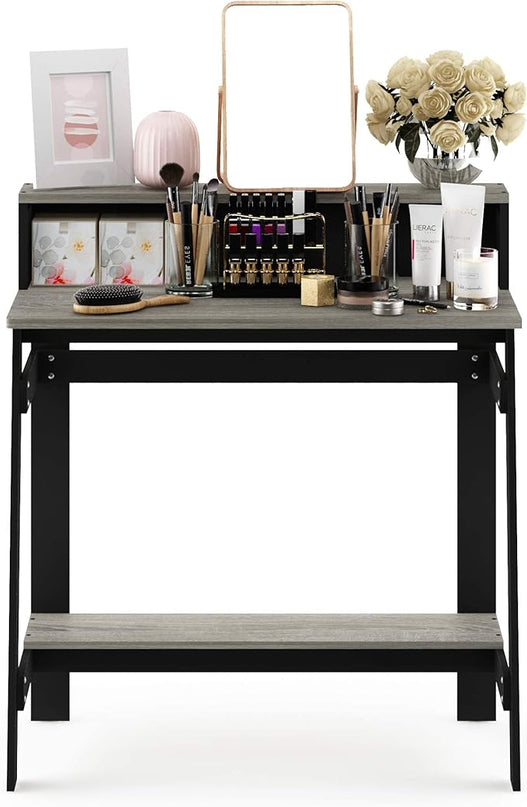 Furinno Simplistic A Frame Computer Desk, Black/French Oak Grey - LeafyLoom