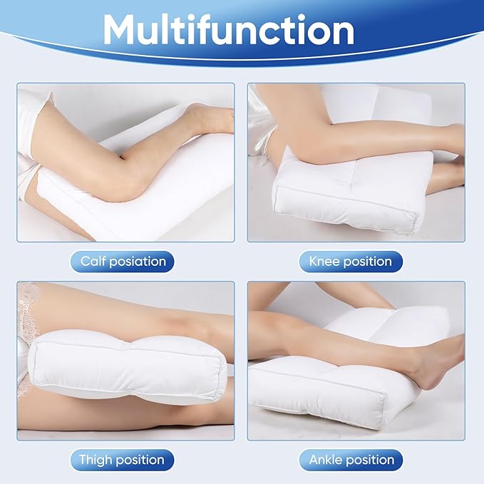 Knee Pillow for Side Sleepers - Between Leg & Under Knee Pillow for Back Sleepers - Leg Pillow with 850G 7D Alternative for Relieving Leg, Back, and Knee Pain - 100% Cotton Fabric - White - LeafyLoom