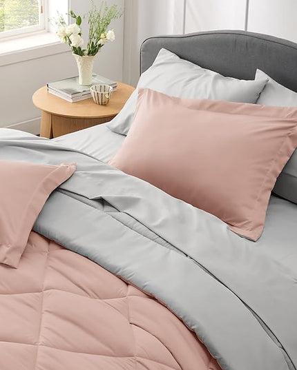 Bedsure Blush Pink California King Size Comforter Set - 7 Pieces Reversible Cal King Bed in a Bag Bed Set with Comforters, Sheets, Pillowcases & Shams, California King Bedding Sets - LeafyLoom