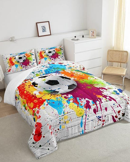 Feelyou Football Bedding Set Rugby Sports Comforter Set Soccer Ball Game Comforter for Boys Girls Teens Decor Gift for Football Lover Duvet Set Twin Size with 1 Pillow Case Boys - LeafyLoom