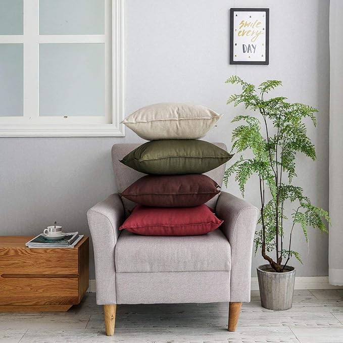 Jeanerlor Cotton Linen Square Decorative Throw Pillow Case Cushion Cover with Twin Needles Stitch on Edge, 12"x20"(30 x 50cm), 2 Pcs, Olive Green - LeafyLoom