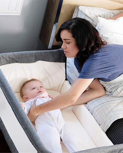 Bedside Sleeper Bedside Crib, Baby Bassinet 3 in 1 Travel Baby Crib Baby Bed with Breathable Net,Adjustable Portable Bed for Infant/Baby(Deep Grey) - LeafyLoom