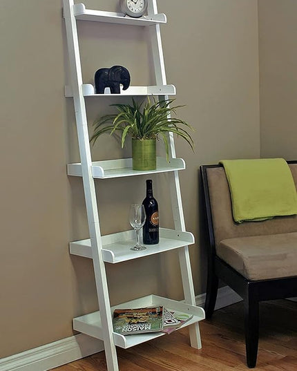 Kiera Grace Providence Hadfield 5 Tier Ladder Shelf Leaning Bookshelf Storage Rack for Home, Office, 18" x 67", White - LeafyLoom