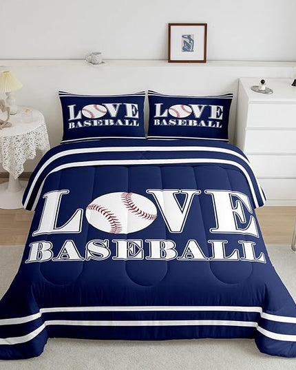 Feelyou Kids Baseball Comforter Set King Size Sports Game Bedding Set for Boys Girls Teens Bedroom Decor Baseball Gaming Comforter Gift for Baseball Lover Duvet Set with 2 Pillow Case - LeafyLoom