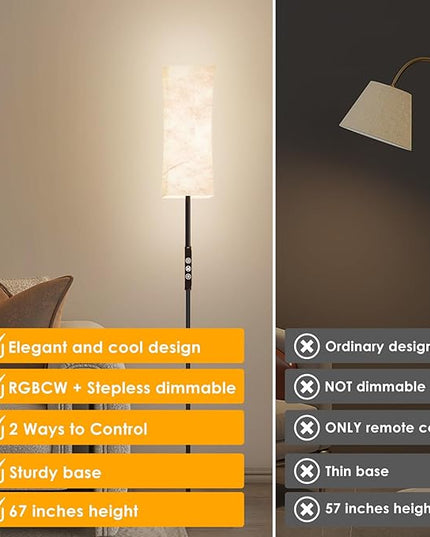 2PC RGB Corner Floor Lamp - 67” Modern Tall Standing LED Light with Remote Touch Switch - 1800K-5500K Ambiance Color Changing Dimmable Floor Lamps for Living Room Bedroom Office Gaming Room NEW - LeafyLoom