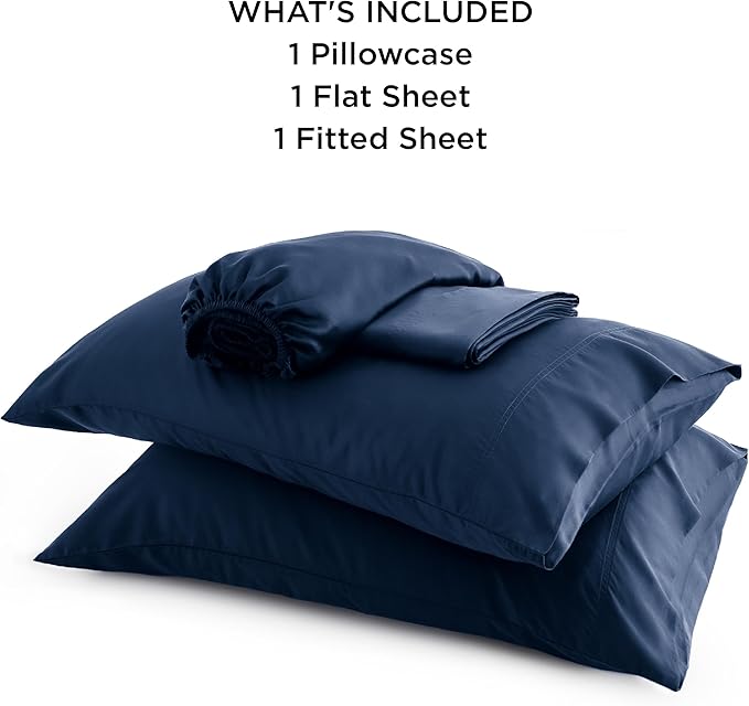 Bedsure Twin XL Sheet Set Dorm Bedding, Cooling Sheets Twin Extra Long Sheets, Rayon Derived from Bamboo, Deep Pocket Up to 16", Hotel Luxury Silky Bedding Sheets & Pillowcases, Navy - LeafyLoom