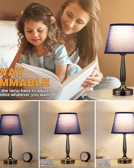 Kakanuo Touch Bedside Lamp for Bedroom with USB C Port, Small Touch Table Lamp with 2 USB Charging Ports, 3 Way Dimmable Nightstand Lamp for Living Room and Office - Royal Blue (LED Bulb Included) - LeafyLoom