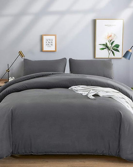 Deep Grey Comforter Set Cal King Dark Gray Beddig Set Women Solid Gray Color Bedding Set 3 PCs with 2 Pollowcases Lightweight Durable Gray Blanket Breathable Gray Bed Comforter Set Cal King - LeafyLoom