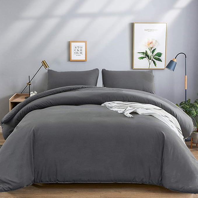 Deep Grey Comforter Set Cal King Dark Gray Beddig Set Women Solid Gray Color Bedding Set 3 PCs with 2 Pollowcases Lightweight Durable Gray Blanket Breathable Gray Bed Comforter Set Cal King - LeafyLoom