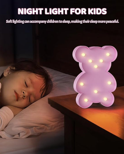 Pink Bear Decor, Battery Powered Bear Night Light for Kids, Pink Party Decorations, Baby Night Light for Bedroom, Toddler Night Lights, Pink kids room decor for Bedroom - LeafyLoom