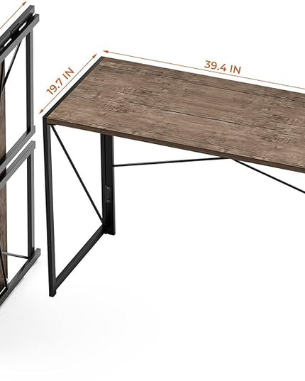 Coavas Folding Desk No Assembly Required, 39.4 inch Writing Computer Desk Space Saving Foldable Table Simple Home Office Desk,Brown - LeafyLoom