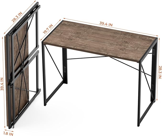 Coavas Folding Desk No Assembly Required, 39.4 inch Writing Computer Desk Space Saving Foldable Table Simple Home Office Desk,Brown - LeafyLoom