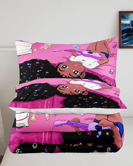 Black Girl Magic Comforter Twin Set - African American Girls Twin Comforter Sets Black Girls Twin Bedding Sets for Bedroom Decor Pink Kids Twin Comforter, 1 Comforter+1 Pillowcase - LeafyLoom