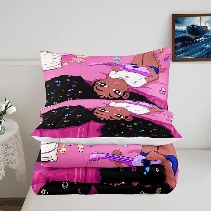 Black Girl Magic Comforter Twin Set - African American Girls Twin Comforter Sets Black Girls Twin Bedding Sets for Bedroom Decor Pink Kids Twin Comforter, 1 Comforter+1 Pillowcase - LeafyLoom