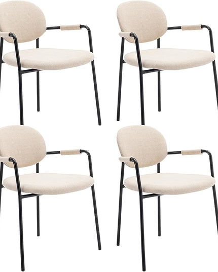 COLAMY Boucle Dining Chairs Set of 4, Fabric Dining Chairs Set of 4 with Arms, Upholstered Dining Armchairs with Back for Kitchen,Dining Room, Beige - LeafyLoom
