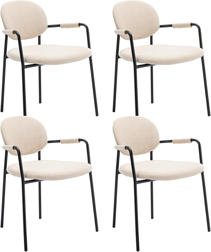 COLAMY Boucle Dining Chairs Set of 4, Fabric Dining Chairs Set of 4 with Arms, Upholstered Dining Armchairs with Back for Kitchen,Dining Room, Beige - LeafyLoom