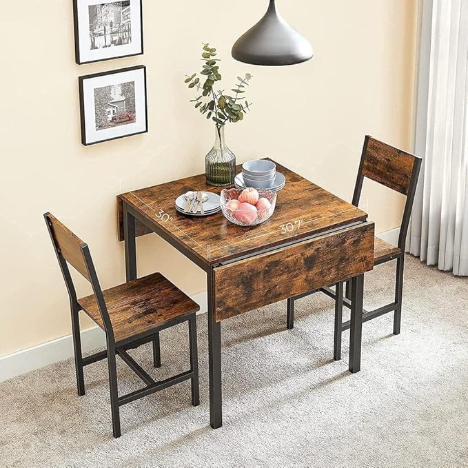 VASAGLE Folding Dining Table, Drop Leaf Extendable, for Small Spaces, Seats 2-4 People, Industrial, 33.3 x 30.7 x 30 Inches,Brown - LeafyLoom