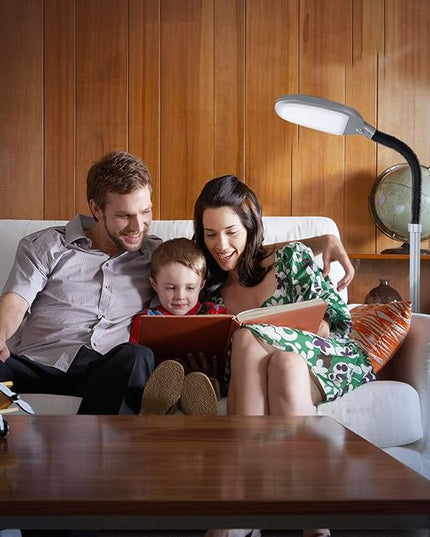 Brightech Litespan Titanium Silver LED Floor Reading Lamp, Energy Efficient, Adjustable Standing, 850-950 Lumens, 12W, 3-Year Warranty - LeafyLoom