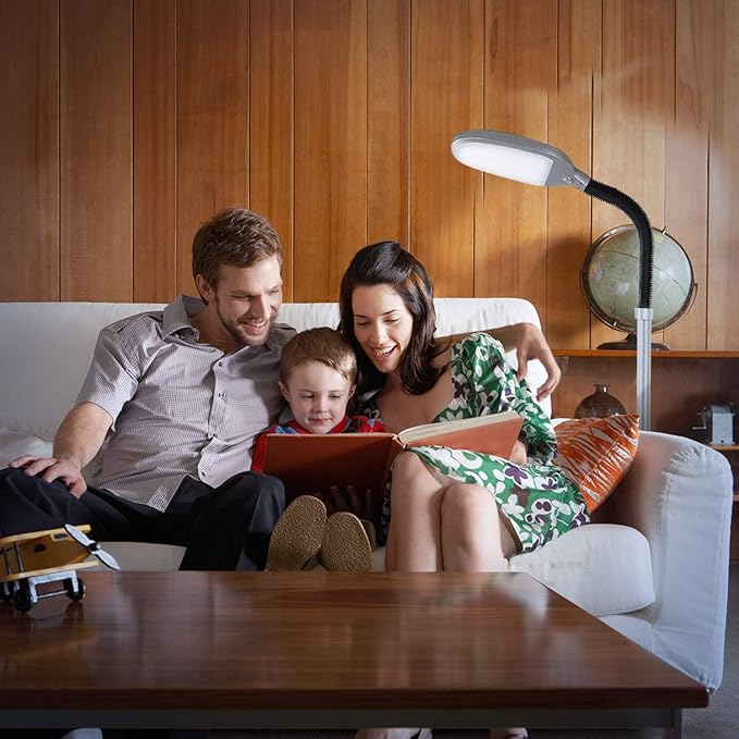 Brightech Litespan Titanium Silver LED Floor Reading Lamp, Energy Efficient, Adjustable Standing, 850-950 Lumens, 12W, 3-Year Warranty - LeafyLoom