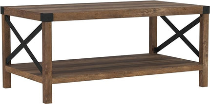 Walker Edison 52" Farmhouse TV Stand and 40" Modern Farmhouse Metal X Coffee Table, Rustic Oak - LeafyLoom