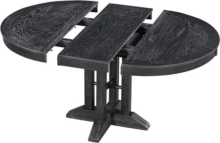 Extendable Round Upholstered, X-Shape Base, Modern Small Kitchen Chairs Room Home Furniture Breakfast Nook, Dining Table Set for 4-6, Black - LeafyLoom