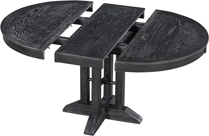 Extendable Round Upholstered, X-Shape Base, Modern Small Kitchen Chairs Room Home Furniture Breakfast Nook, Dining Table Set for 4-6, Black - LeafyLoom