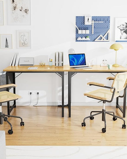 OLIXIS Computer Small Desk 32 Inch Home Office Writing Study Work Storage Bag Headphone Hooks Simple Wood Kids Student Table, Modern Nature - LeafyLoom