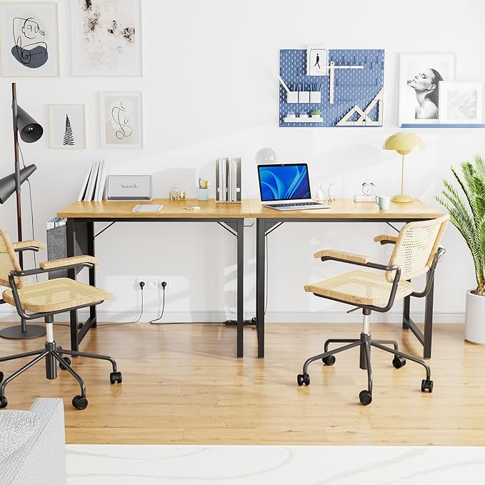 OLIXIS Computer Small Desk 32 Inch Home Office Writing Study Work Storage Bag Headphone Hooks Simple Wood Kids Student Table, Modern Nature - LeafyLoom