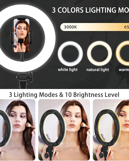 Video Conference Lighting for Laptop Computer, 10.5'' Selfie Ring Light with Stand and Phone Holder for Remote Working, Zoom Meeting Calls, Webcam Lighting, Live Streaming, Video Recording - LeafyLoom