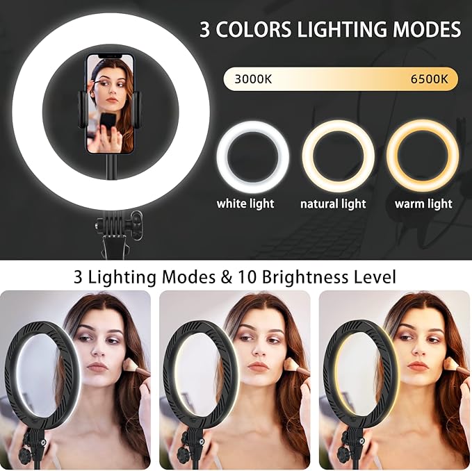Video Conference Lighting for Laptop Computer, 10.5'' Selfie Ring Light with Stand and Phone Holder for Remote Working, Zoom Meeting Calls, Webcam Lighting, Live Streaming, Video Recording - LeafyLoom