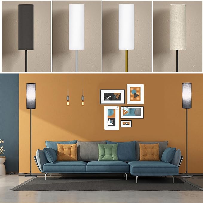 Floor Lamp for Living Room Bedroom, Modern Floor Lamp with Remote,Stepless Dimmable 12W Bulb Included,Standing Lamps LED Tall Lamp for Bedroom Office(Black) - LeafyLoom